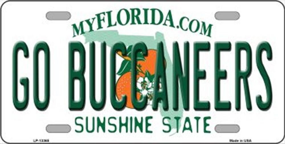 NFL Go Buccaneers License Plate Tampa Bay Background Metal Tag White Sign Art